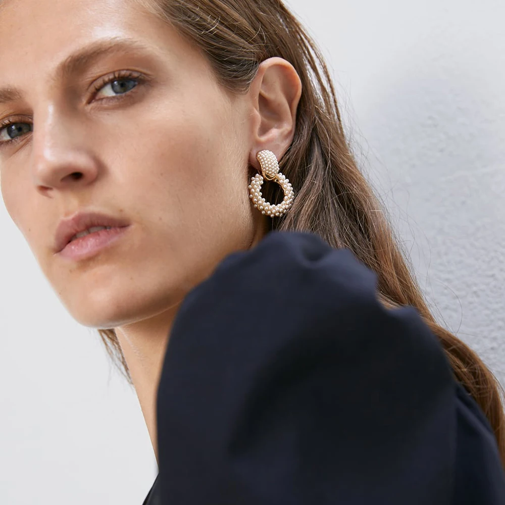 Женские серьги-подвески ZA элегантные Эффектные серьги из стекла/смолы/бисера для