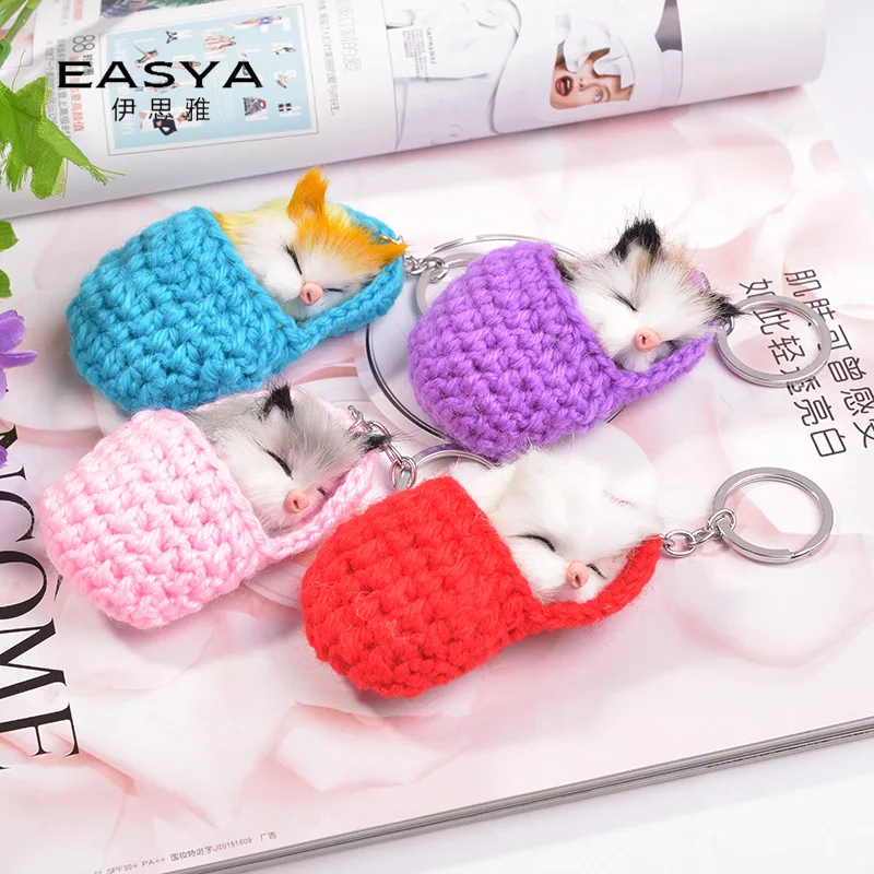 

Korean Fall Winter Sleep Little Mouse Fur Ball Keychain Women Girls Cat Bags KeyRing Pendant Jewelry Cute Key Chain Accessories