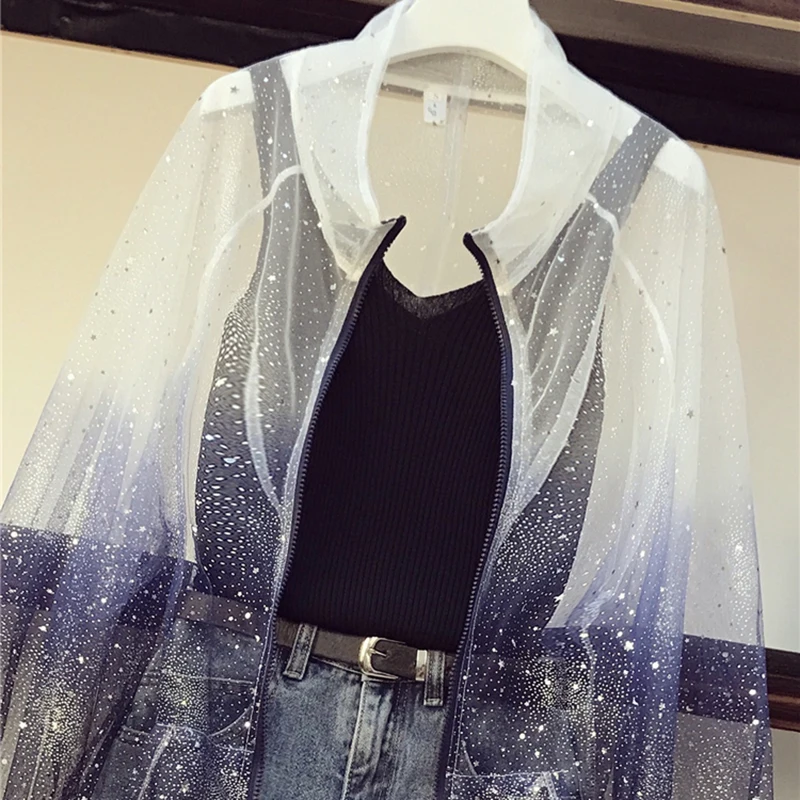 Летняя женская мода размера плюс градиентная сетка со звездами и блестками