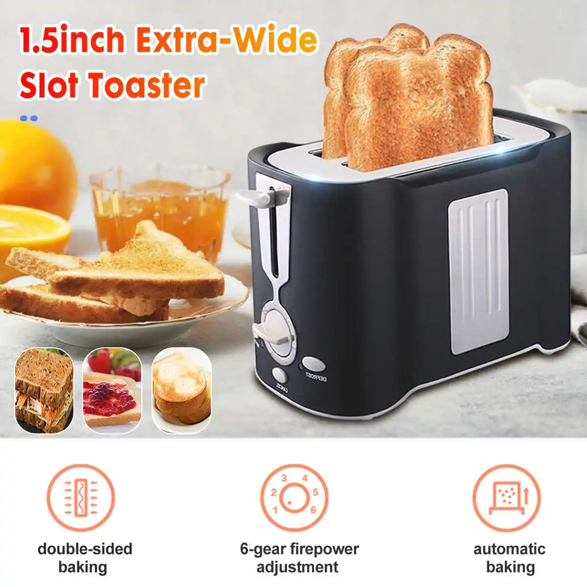 

1.5inch 750W Extra-Wide Slot Toaster with 6 Shade Settings,Automatic Baking Toaster
