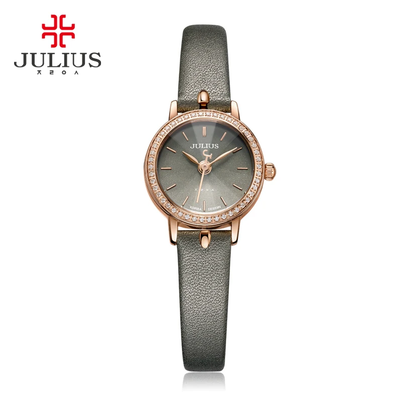 

JULIUS 2017 fryling Neue Дизайн Uhr Zirkon Диамант ультра dyunnen frauen Elegante Grau Leder Montre Femme Erkek Kol Saati JA-966