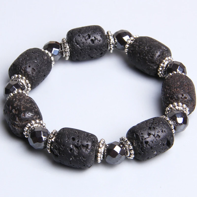 

Male Natural Hematite big lava stone beads bracelet for men oval lava beads Diffuser bracelet jewelry dropshipping wholesale diy