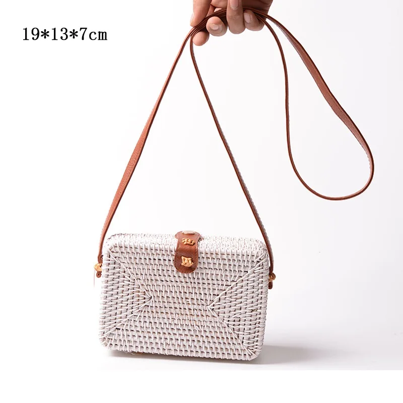 B348-B-White Круглые соломенные сумки, женская летняя сумка из ротанга, ручная работа, тканая пляжная сумка через плечо, круглая богемная сумка, круговая, низкая цена - Цвет: B348-B-White
