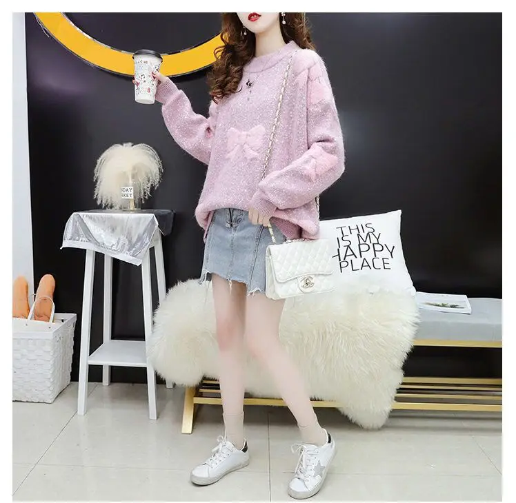

2020 Solid Color Knitted Sweater Fresh and Sweet Long Sleeve Loose Pull New Women's Clothing harajuku sweater C10