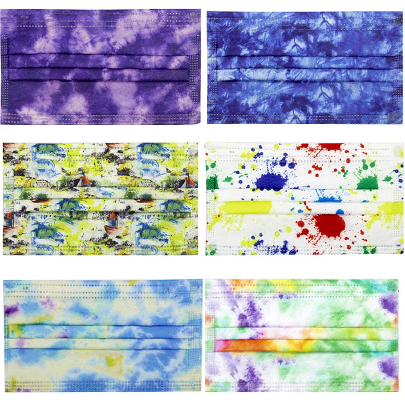 

10/50Pcs Disposable Tie-Dye Adult Print Mouth Mask 3-Layer Non-Woven Fashion Women Breathable Mascarillas Ninos Face Shield Mask
