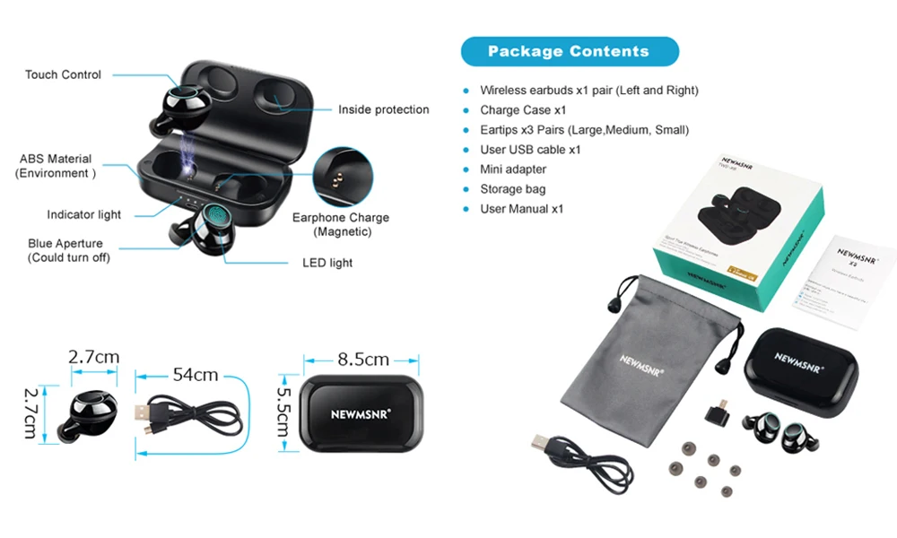 Newmsnr X8 TWS сенсорный Bluetooth 5,0+ EDR наушники, IPX7 водонепроницаемый HiFi стерео CVC 8,0 шумоподавление