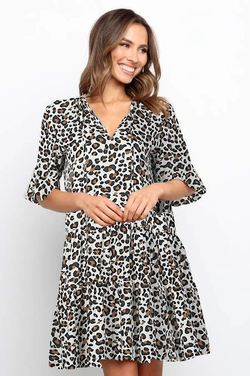 Платья для беременных с v-образным вырезом Летняя одежда женщин леопардовым