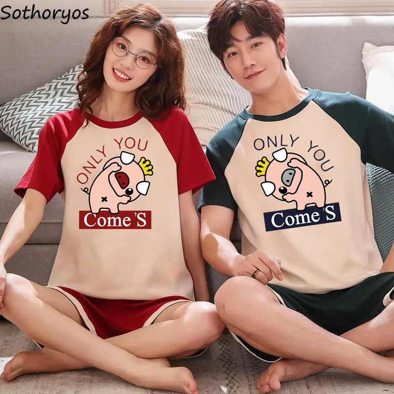 Пижамные комплекты для пар с коротким рукавом шорты 3XL большого размера летняя