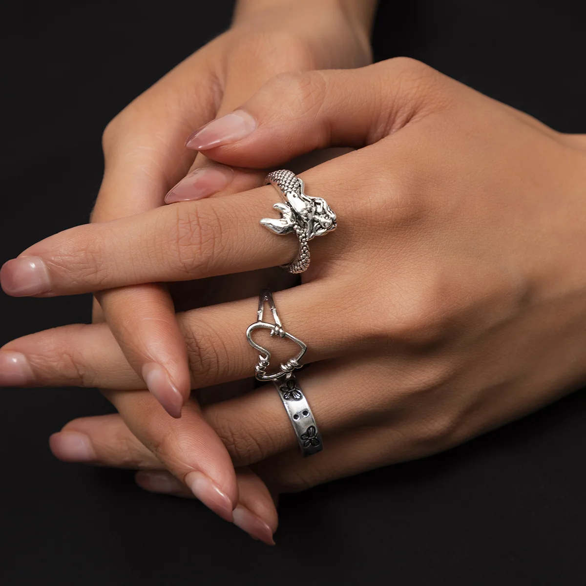 

3PCS Vintage Silver Bat Matching Ring for Women Couple Rings Set Anillo Bague Femme Anillos Slytherin Jewelry Accessories Bijoux