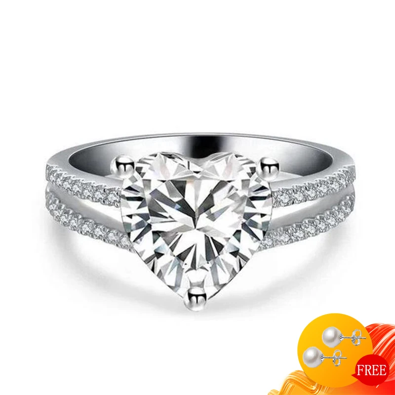 

Romantic Rings with Zircon Gemstones 925 Silver Jewelry for Women Wedding Party Accessories Heart Shaped Finger Ring Wholesale