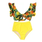 Купальники Для женщин сексуальная завод с цветочным принтом Раффлед Разделение бикини набор Высокая талия женский купальники женские 2021 Прямая поставка