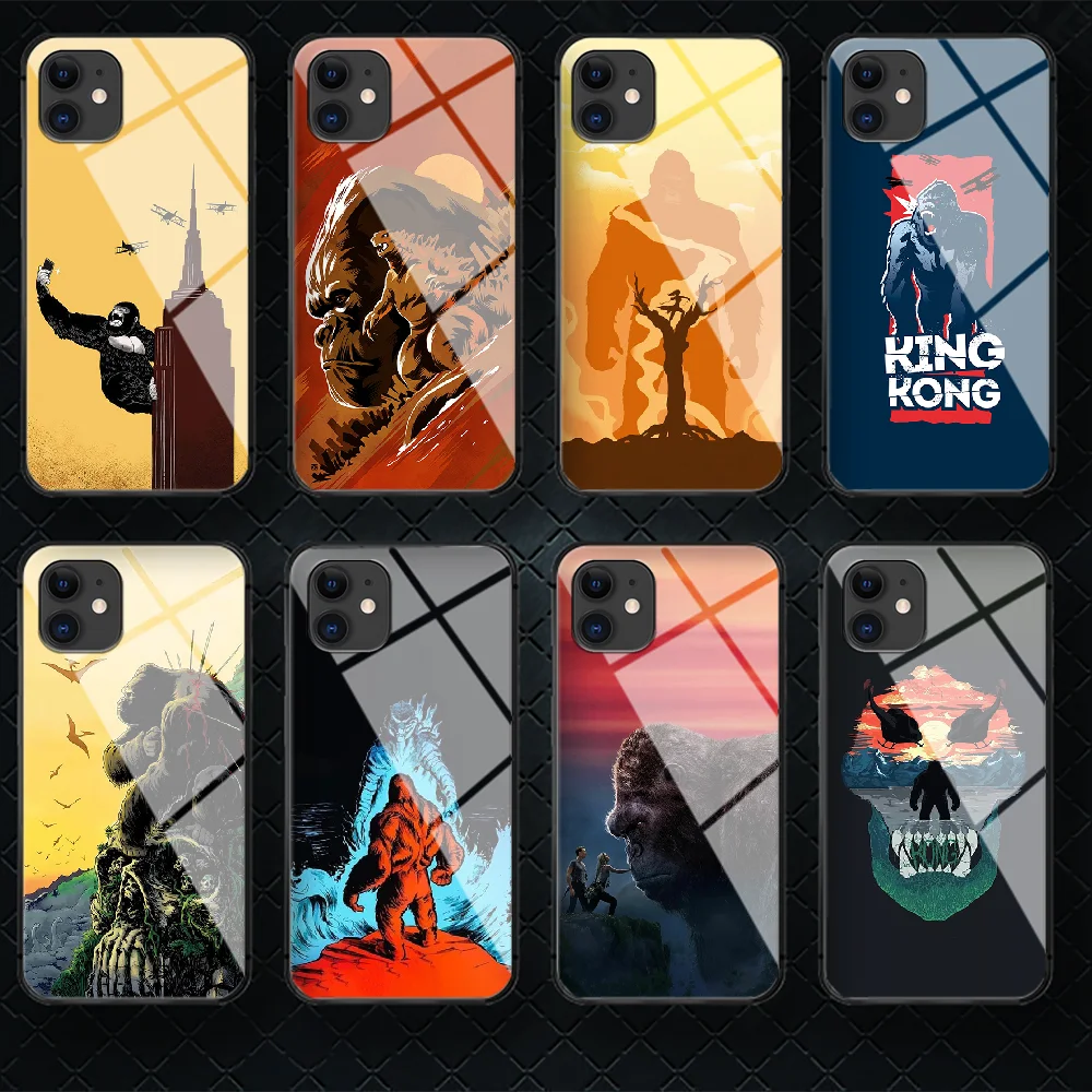 

Gorilla Kings Kong Tempered Glass Phone Case Cover For IPhone 5 6 7 8 11 12 S Plus Xr X Xs Pro Max Mini Se 2020 Black Tpu Back