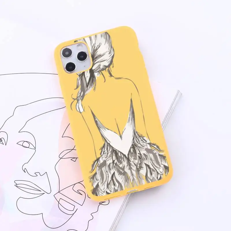 

Cute girl beauty back Beautiful Phone Case Yellow Candy Color for iPhone 6 7 8 11 12 s mini pro X XS XR MAX Plus