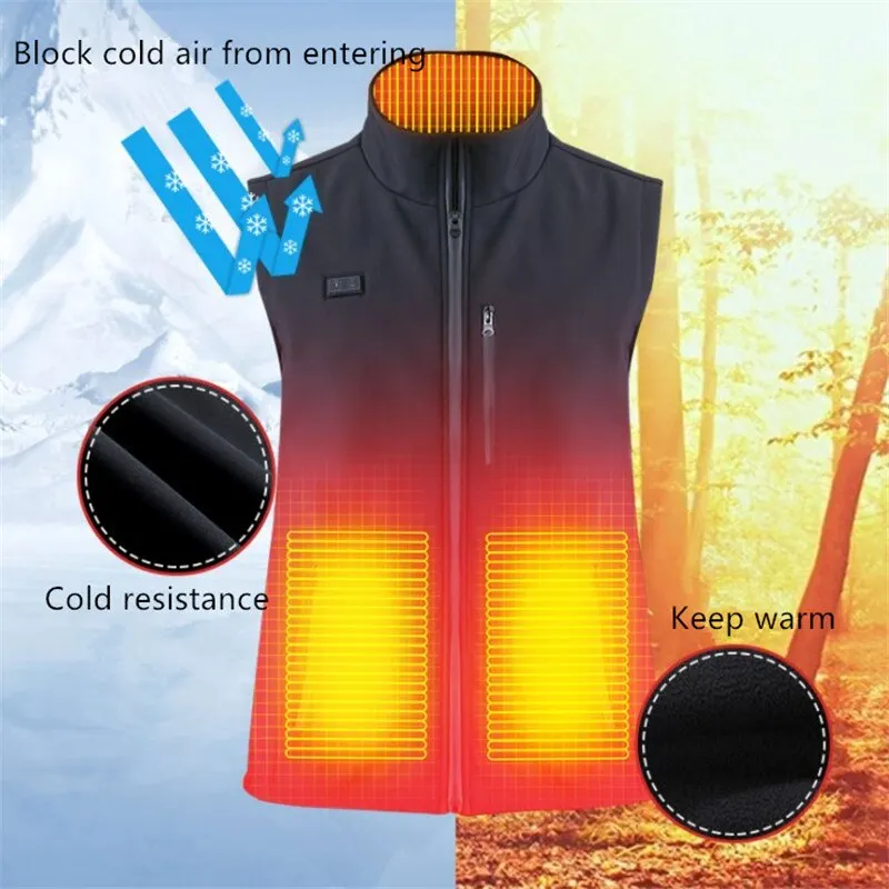 

Мужской и Женский уличный жилет с инфракрасным подогревом и USB, флисовая куртка, зимняя гибкая электрическая Термоодежда, жилет для спорта, ...