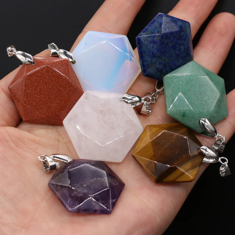 

1pcs Natural Stone Square Charms Gold Sand Green Aventurine Pendants Hexagon For Necklace Earring Jewelry Making Size 28x30mm