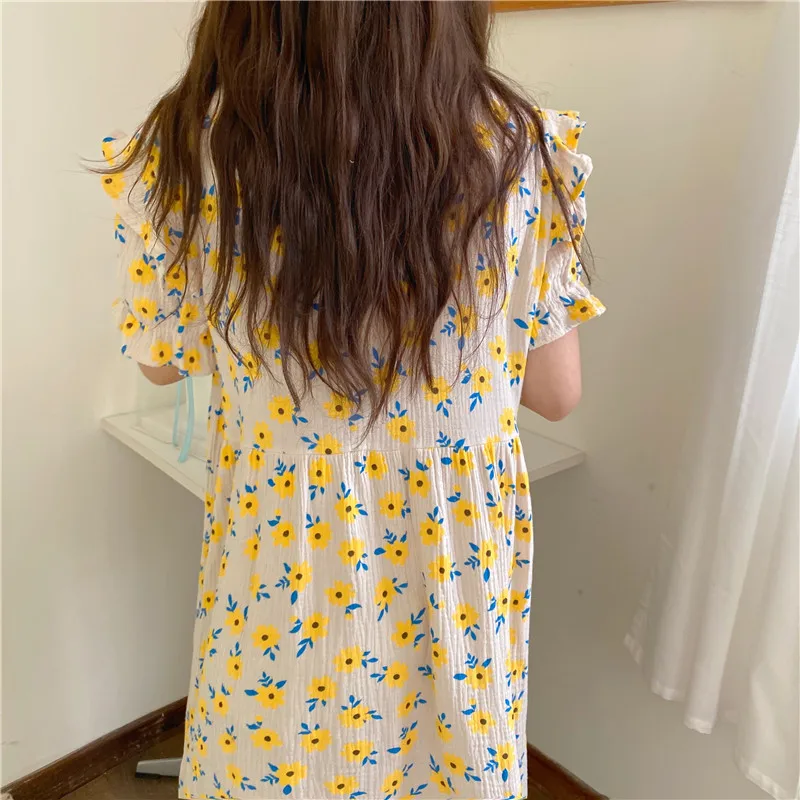

Harajpee Pajamas Woman Summer 2021 Sweet Floral Nightdress Homewear New Student Kawaii Cute Short-sleeved Nightgowns Causal