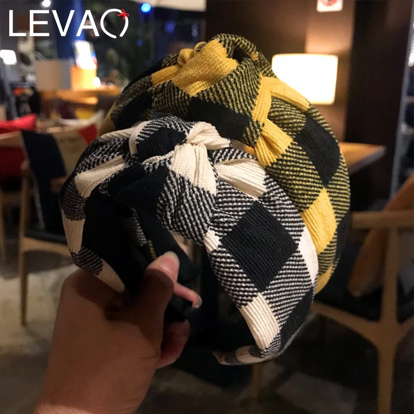 Levao теплая Вельветовая клетчатая головная повязка с принтом в стиле ретро