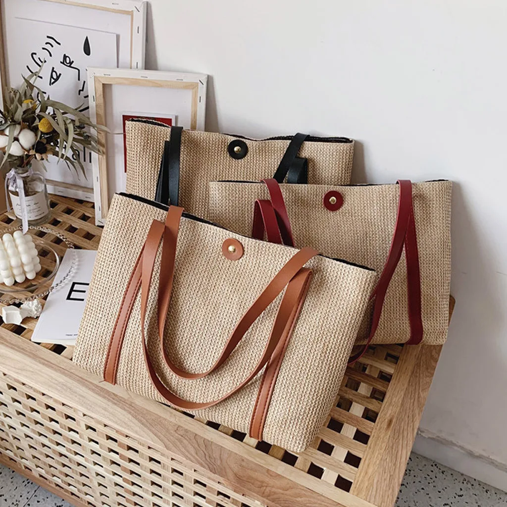 Модные женские ручные сумки плетеные однотонные на плечо с застежкой ручная