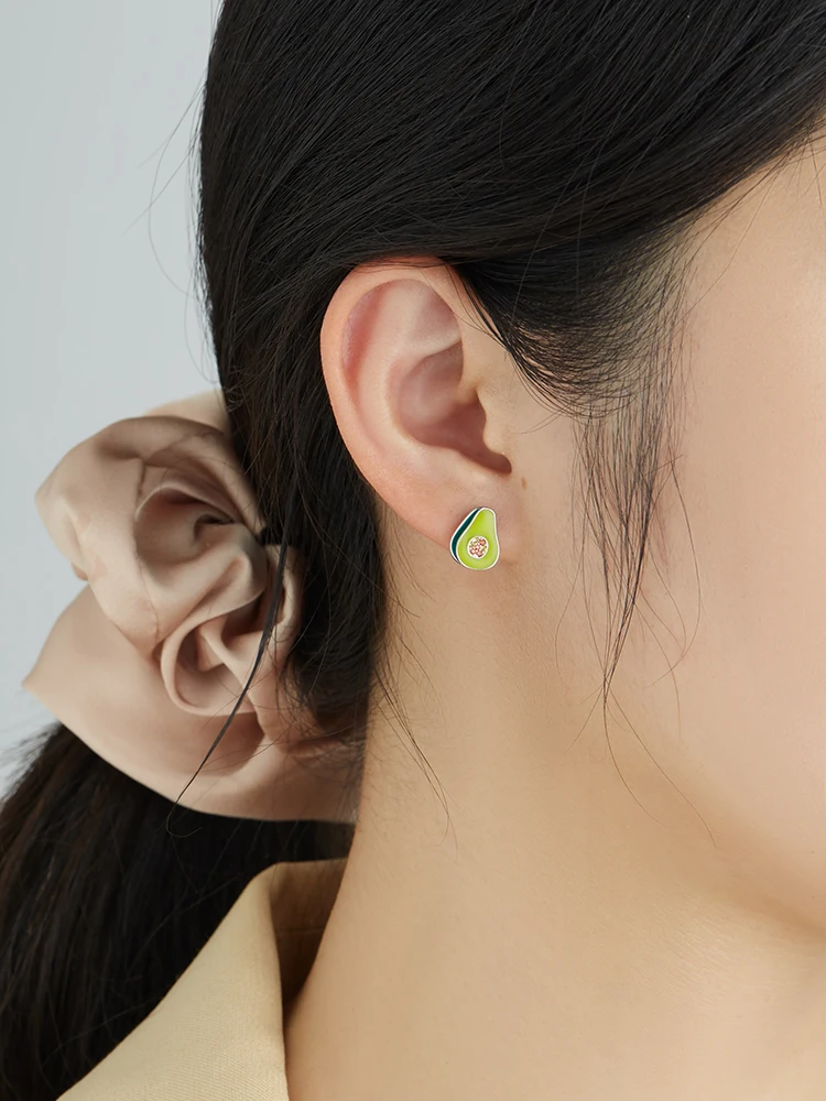 

SILVERHOO 925 Sterling Silver Earring For Women Fine Jewelry High Quality Cubic Zircon Avocado Lady Earrings Hot New Products