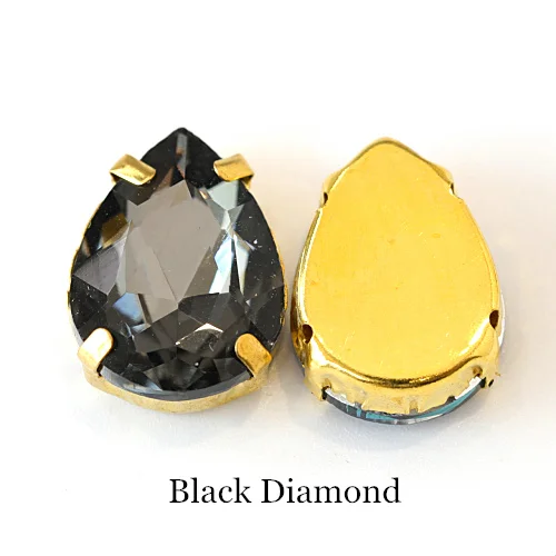 Black Diamond Teadrop стеклянные стразы для шитья страз с золотыми каплевидными каплями, много цветов, стразы для пришивания, свадебные украшения E7068 - Цвет: Black Diamond