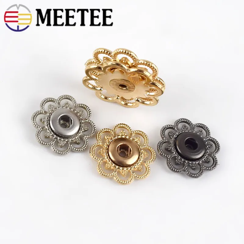 Meetee 10pcs 22mm/25mm High quality Metal Snap Buttons Female Coat Invisible Buckle Flowers Decor Button DIY Sew Accessory|button snap|coat