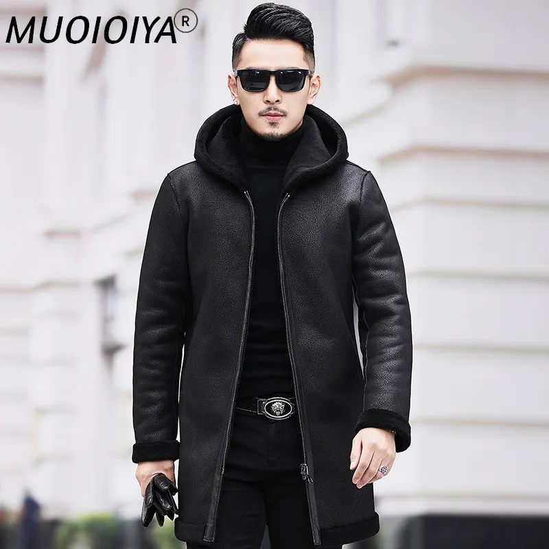 

MUOIOYIA Real Fur Coat Men Clothing 100% Wool Coat Hooded Parka Winter Leather Coat Mens Jackets Hommes Veste 2022 LXR948