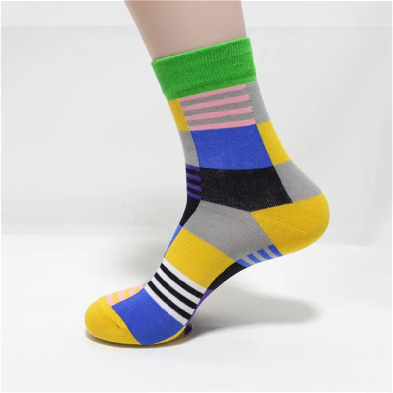 

Hot sale! men's socks warm 5 Pairs/pack autumn-winter large lattice socks men and male colorful art cotton socks