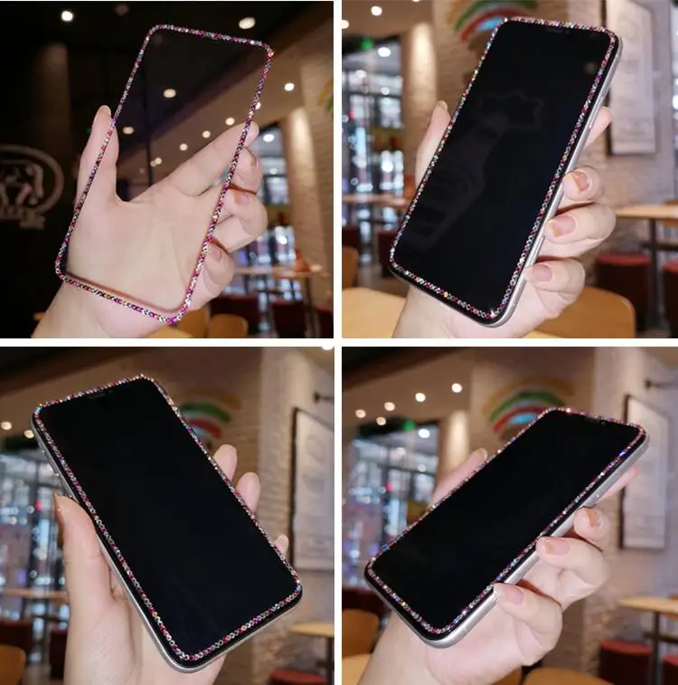 

Luxury Rhinestone Tempered Glass Screen Protector Diamond Jewelled Protector Film For iPhone 12 11 Pro X XS Max XR 6s 7 8 Plus