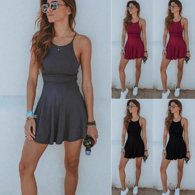 Женское мини платье на бретельках вечерние платья из смесового хлопка тонких