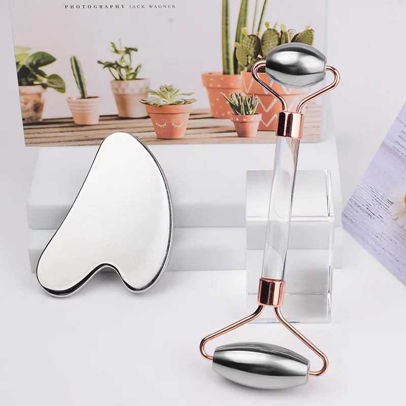 

Gua Sha Massage Tool Set Stainless Steel Facial Scraper Eye Roller Body Massager for Face Skin Shaping Neck Muscle P9