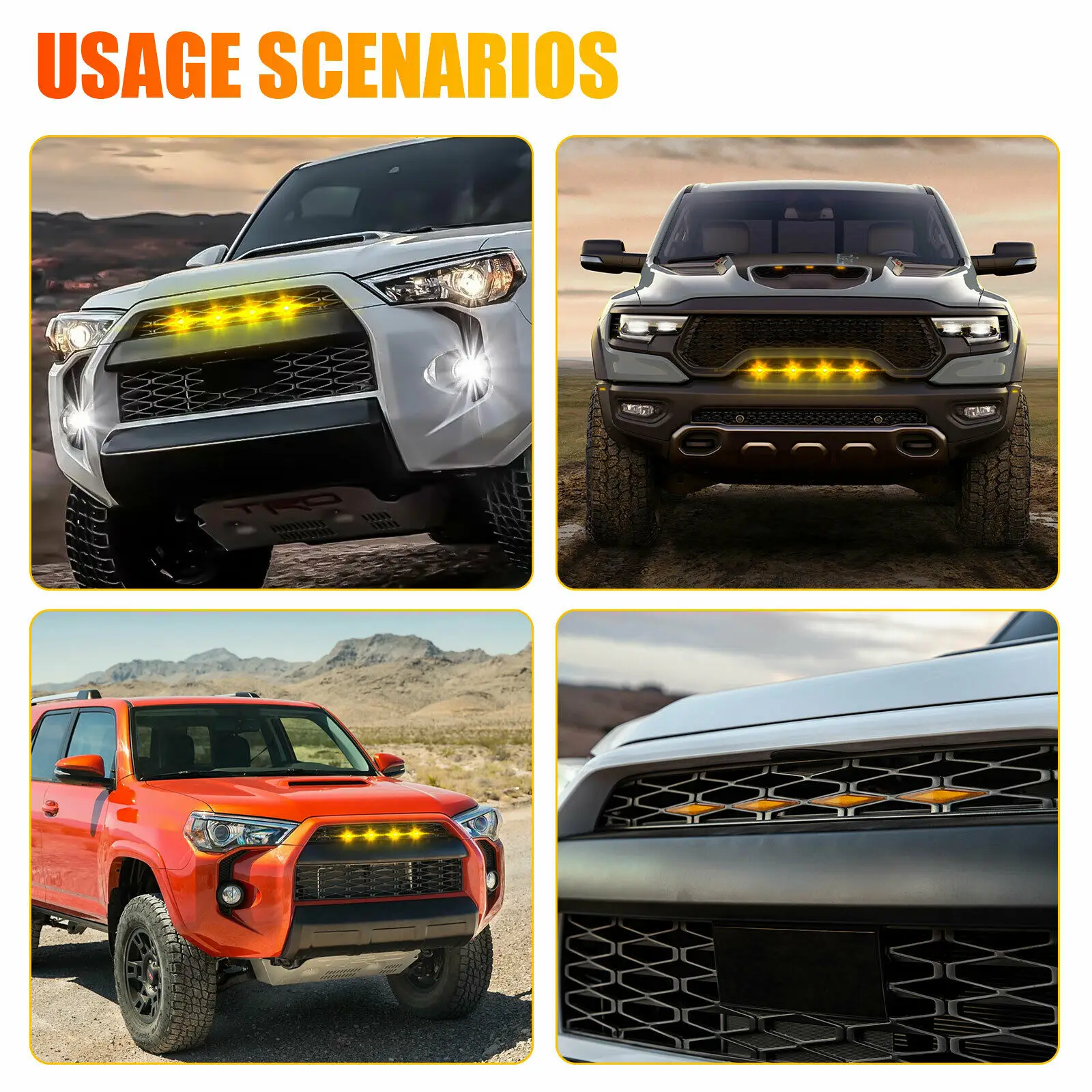 4 шт. Raptor Стиль Янтарный светодиодный Передняя решетка огни для 14-19 Toyota 4runner ТРД Pro |