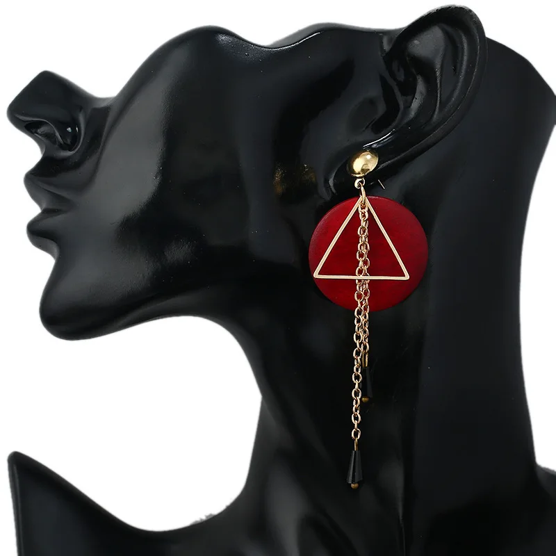 Модные новые стильные длинные серьги с круглым треугольником женские кисточками