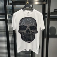 Summer Breathable Casual Mens Fashion Young T-Shirt Hot Drilling Oversized Skull Pattern Brand Hip-Hop Short Sleeve