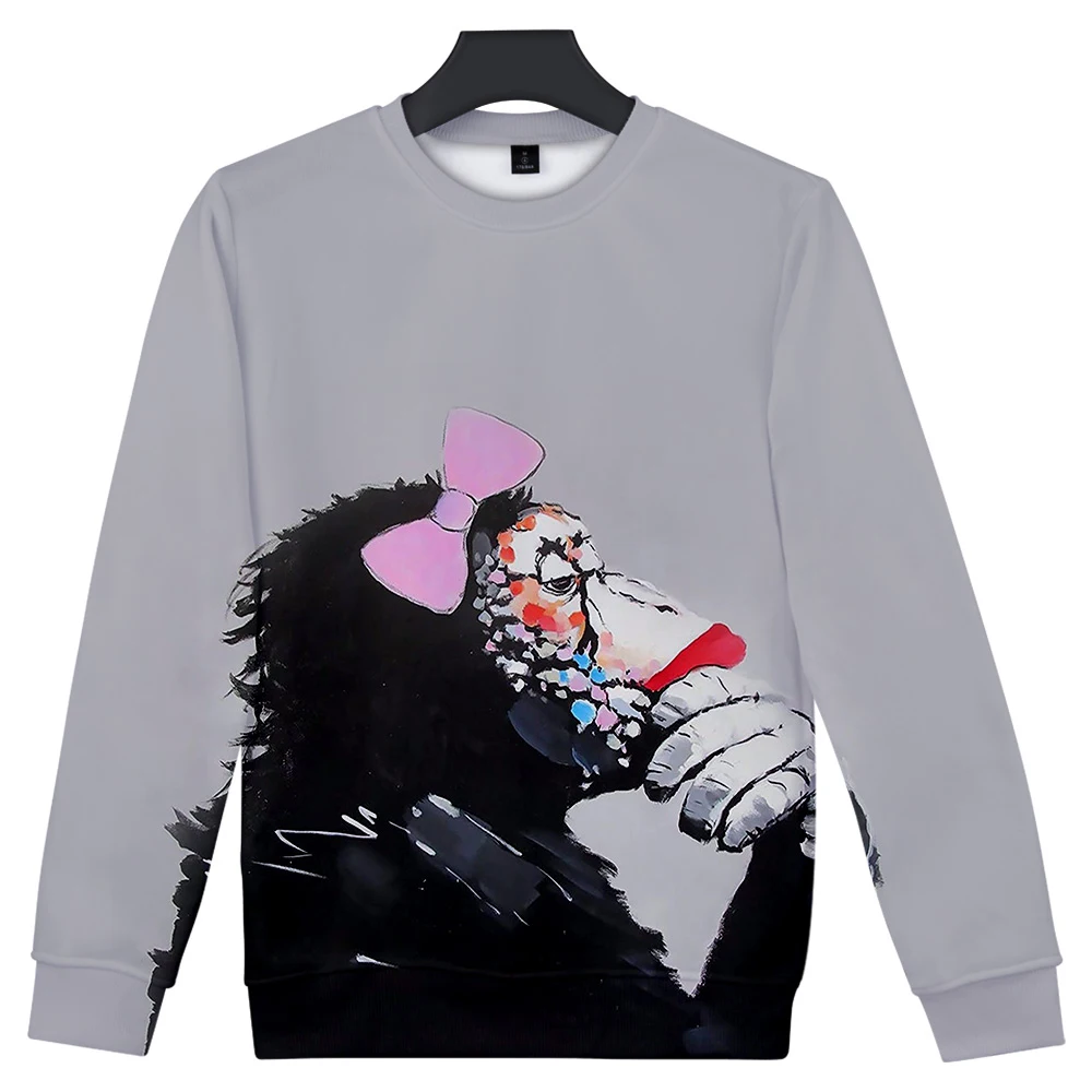 

Модный классический мужской/женский модный свитшот Chimpanzee, Осенний 3D Свитшот без капюшона, повседневный Новый Толстовка Chimpanzee 3D без капюшон...