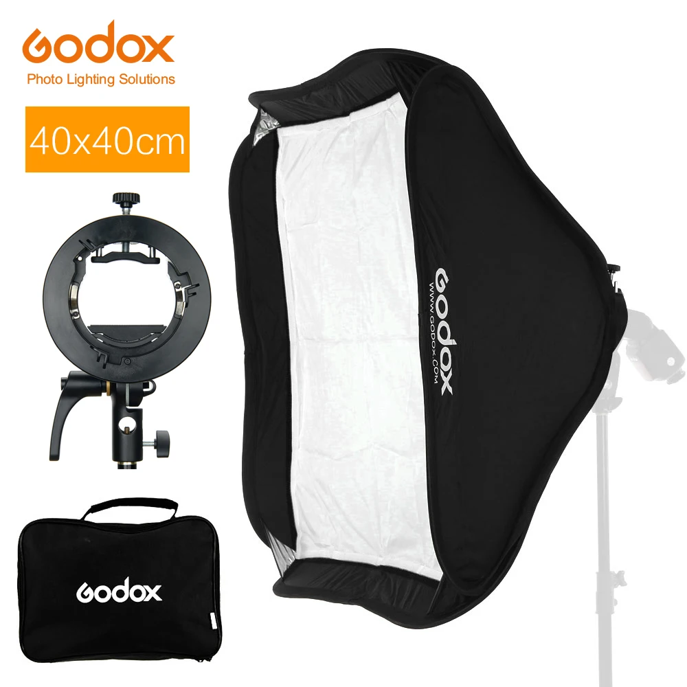 40x40cm Softbox Godox S2 Speedlite Flash Holder Bracket+ Softbox with Bowens Mount for Canon Nikin Godox V1 TT685 V860II AD200 AD400PRO Flash - Цвет: 40x40cm Softbox