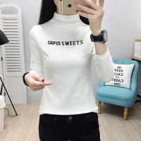 korean cotton embroidered t shirt womens new slim letter long sleeve round neck top