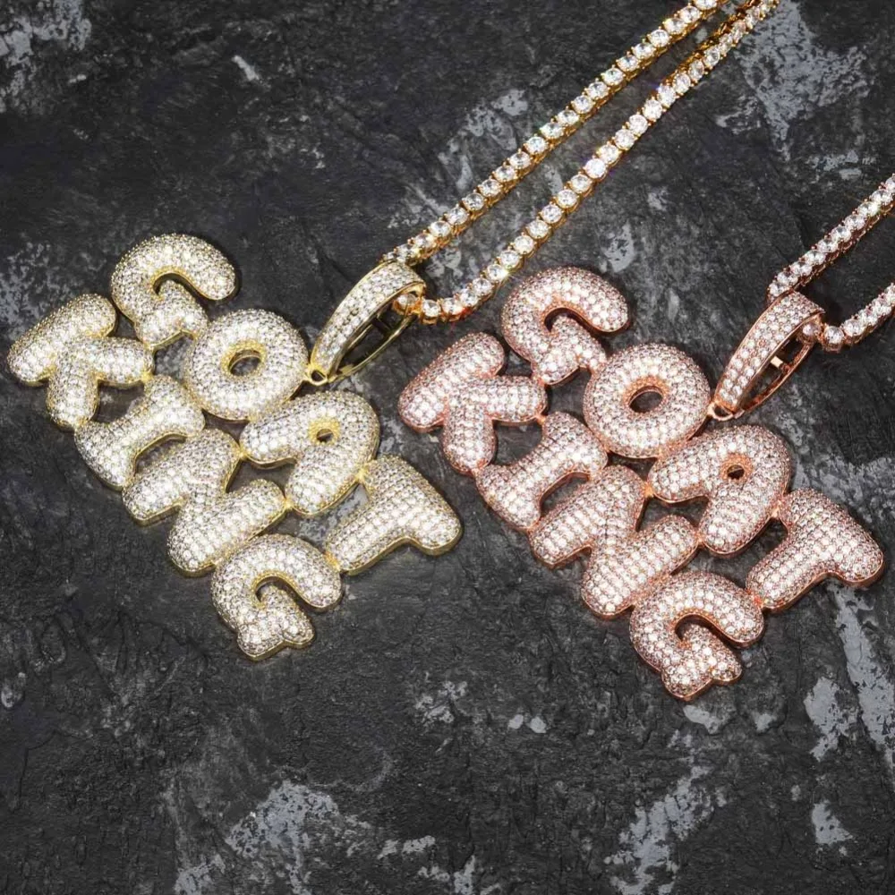 Пользовательское имя Iced Out Bubble цепочка с буквами ожерелья с подвесками для мужчин амулеты Циркон хип-хоп ювелирные изделия с золотой серебряной теннисной цепью