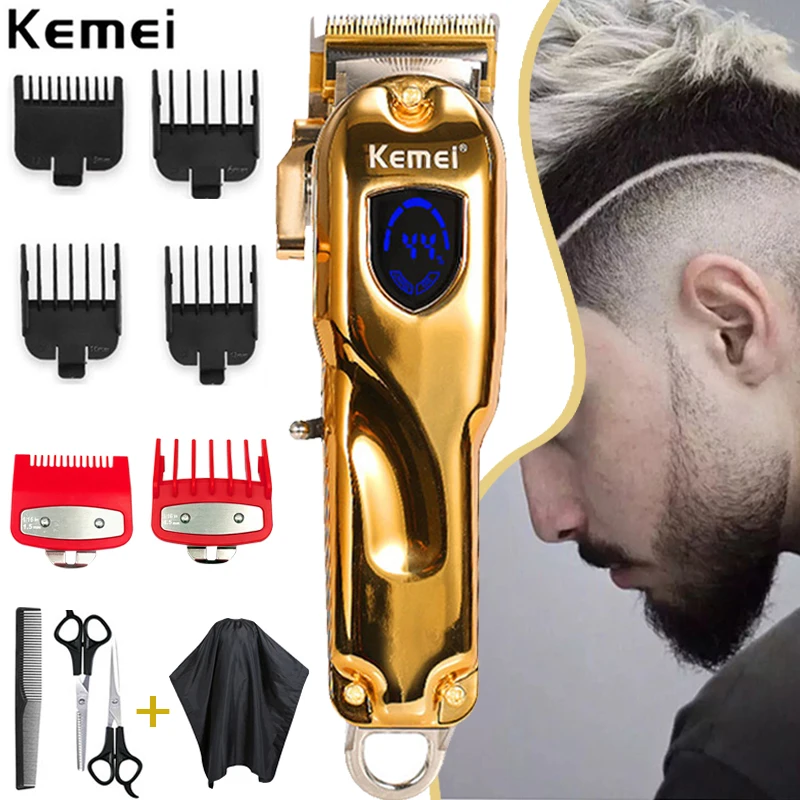 Máquina de Cortar Aparador de Cabelo para Homens sem Fio Máquina de Corte de Cabelo Kemei Profissional Cabelo Elétrico All-metal Kit Barbeiro Clipper