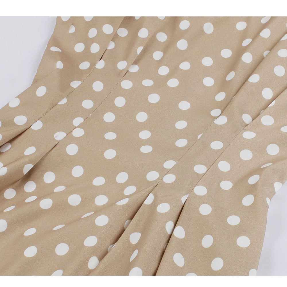 

2020 Sleeveless Polka Dot Casual Retro Vintage Dress Elegant Khaki O Neck A Line Women Ladies 50s 60s Party Midi Vestidos