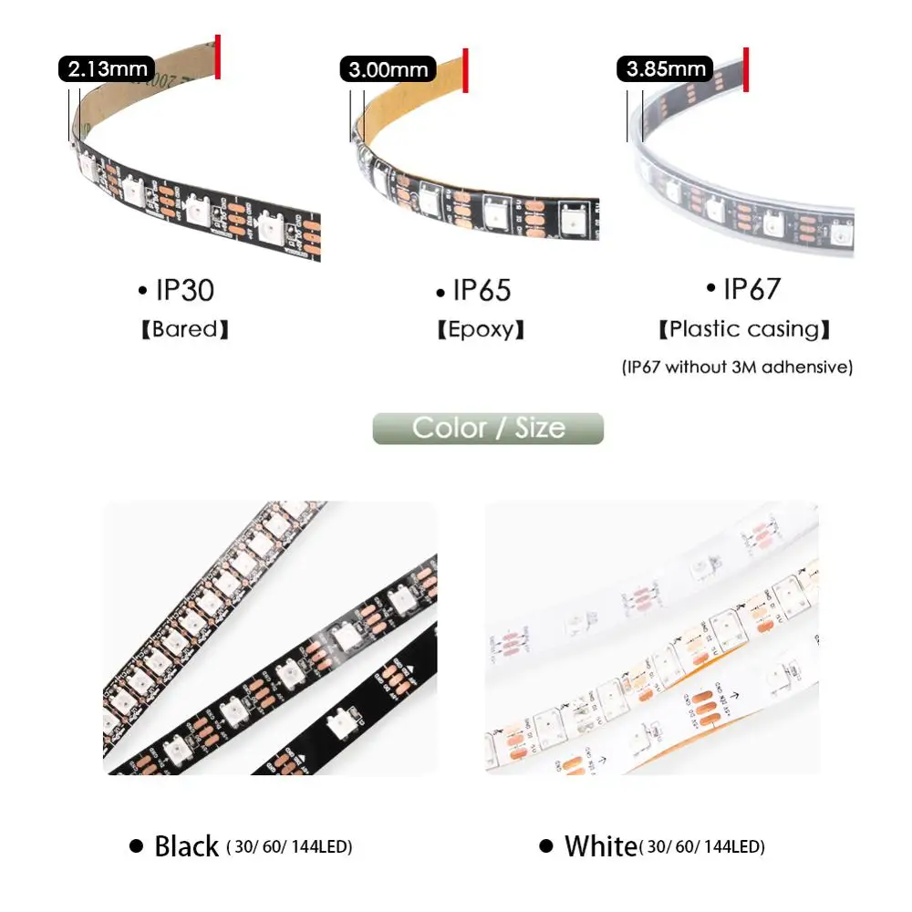 WS2812B Светодиодная лента DC 5 в чёрно белые печатные платы Smart Addressable Pixel WS2812 IC 30/60/144