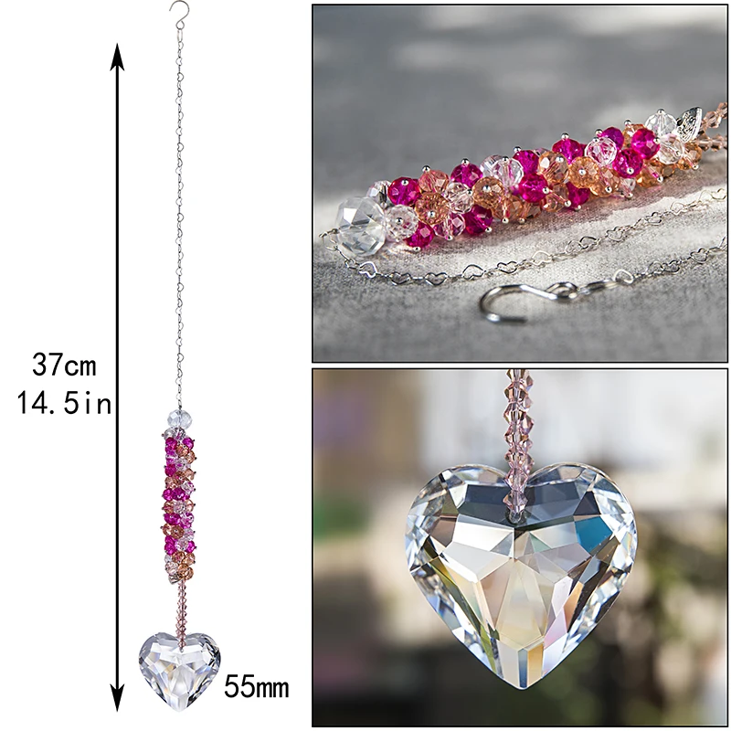 

H&D Crystal Faceted Heart Prisms Suncatcher Glass Ornament Pendant Rainbow Maker for Windows,Outdoor Garden Hanging Decor Gifts