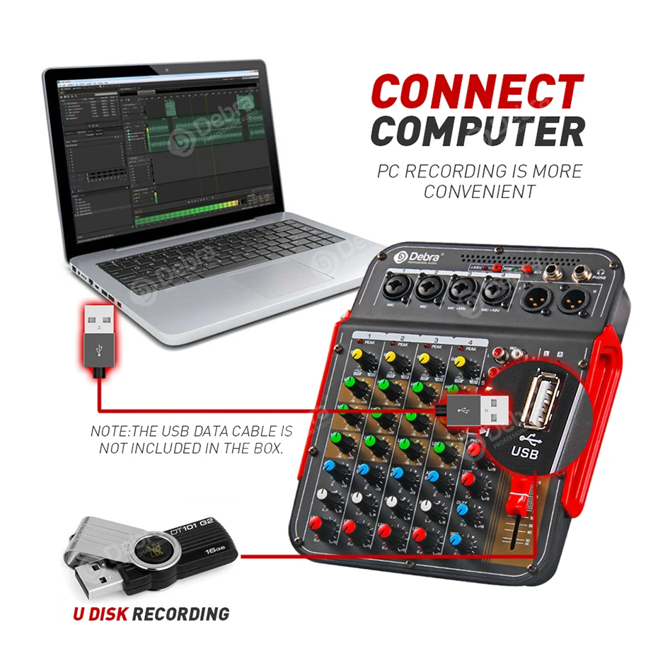 DM4 6-канальный DJ-микшер с фантомом 48 В Bluetooth воспроизведением USB в запись PC