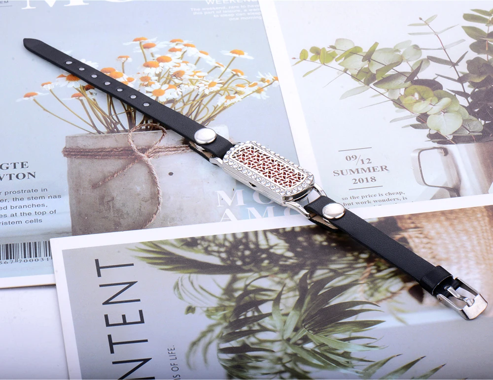 Полностью Циркон Черный Кожаный браслет для ароматерапии эфирное масло диффузор