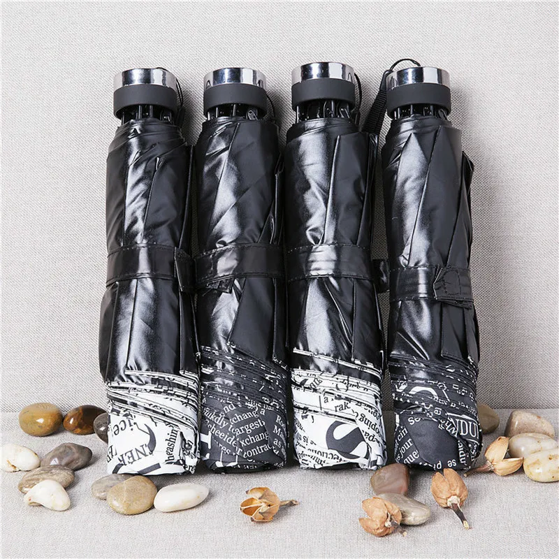 Зонтик от солнца для мужчин и женщин складной универсальный с газетным черным