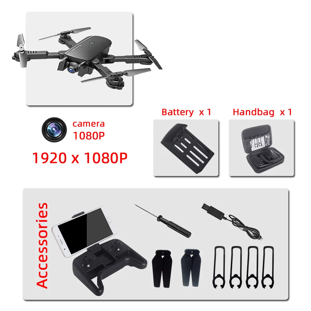 black 1080P 1B bag Дрон Профессиональный Дроны с камерой HD мини Дрон rc вертолет 4k игрушки Квадрокоптер drohne com câmera Квадрокоптер Селфи - Цвет: black 1080P 1B bag
