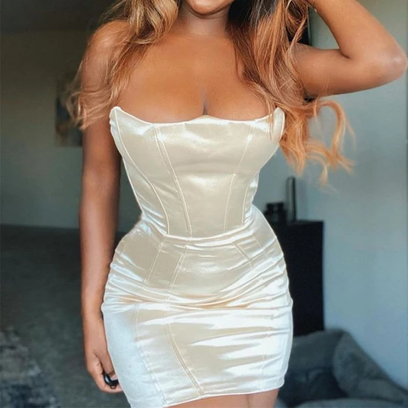 Атласное облегающее платье-мини Townlike атласное вечернее платье без бретелек