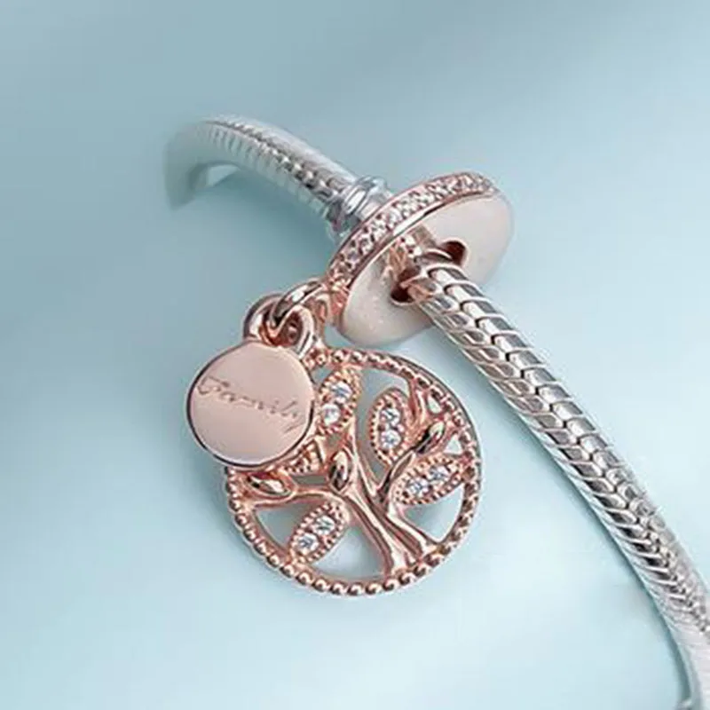 

100% 925 Sterling Silver Charm Simple Rose Gold Tree Of Life Pendant Fit Pandora Women Bracelet & Necklace Diy Jewelry