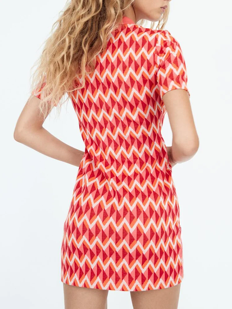 Женское жаккардовое платье ZA розовое трикотажное облегающее с отложным