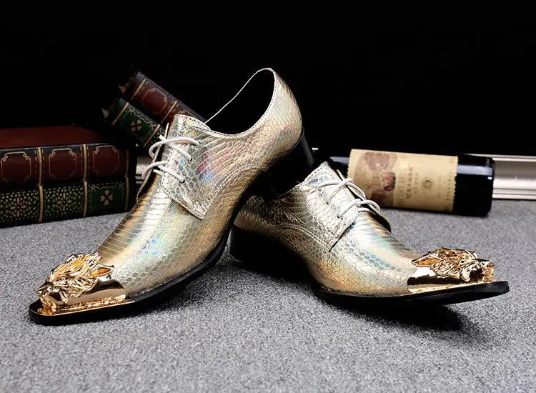 Golden Genuine Leather Men Shoes Snakeskin Printed Fashion Casual Business Party Wedding Leisure Oxfords | Обувь