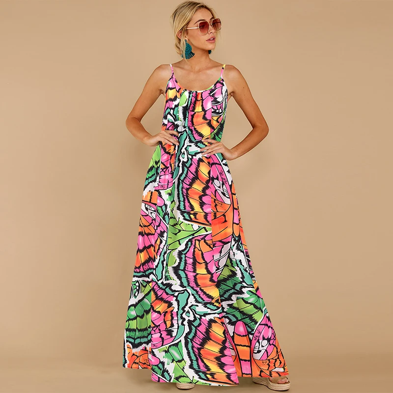 

Summer Dress Women Clothes Print Sleeveless Sling Sexy Dress Loose O-neck Big Swing Casual Holiday Party Beach Dress Sundress